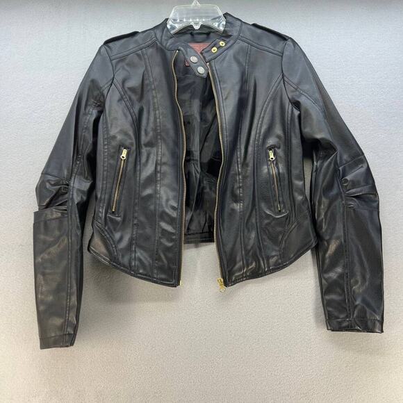 Miss London Faux Leather Moto Jacket Size Medium - Picture 7 of 13